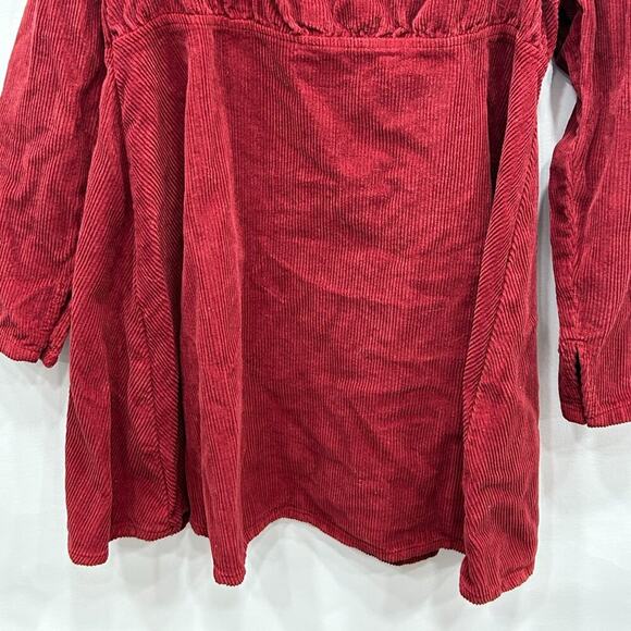 ASOS DESIGN Red Corduroy Babydoll Mini Dress Long Sleeve Empire Waist Size‎ 14 - Picture 4 of 9